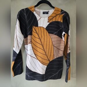 Carreli | Knit Sweater with Mustard Leaf Print, Size XS